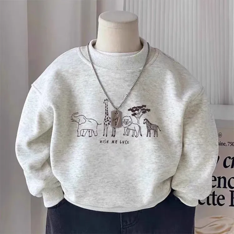 童装男童加绒卫衣圆领2025秋季新款儿童圆领打底上衣休闲卡通衣服