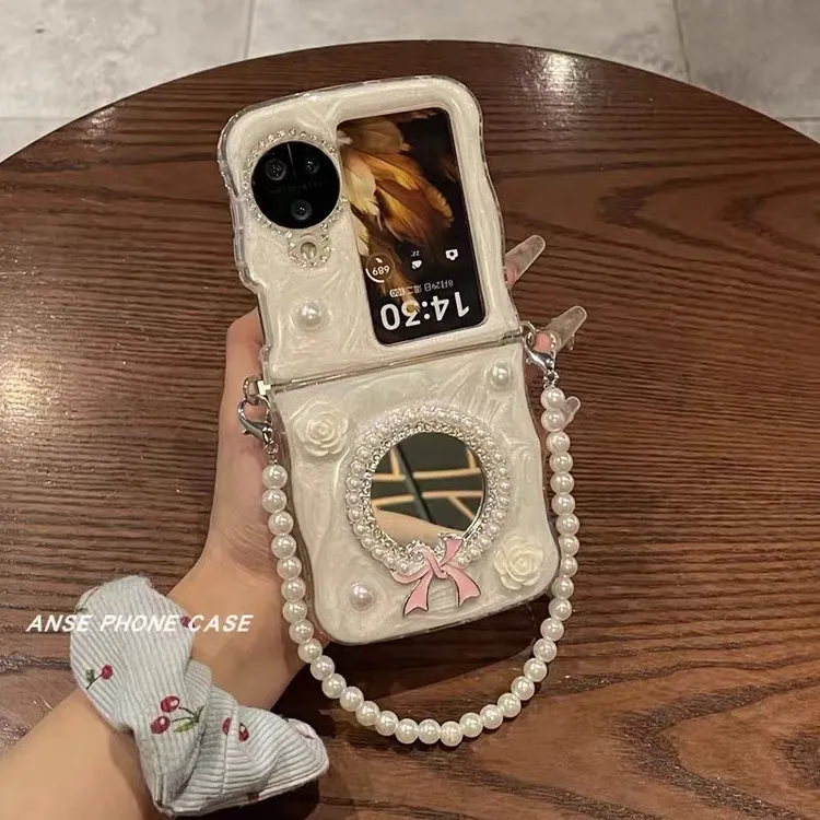 ins滴胶镶钻镜面适用OPPO Find N3flip折叠屏手机壳pocket2手链软