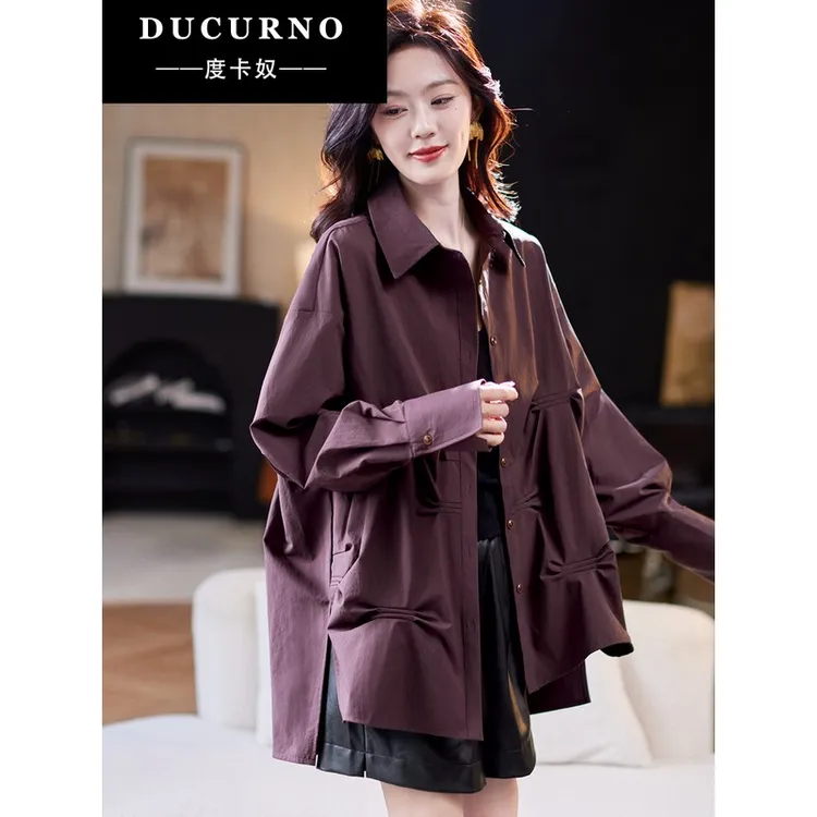 DUCURNO中长款宽松衬衫外套
