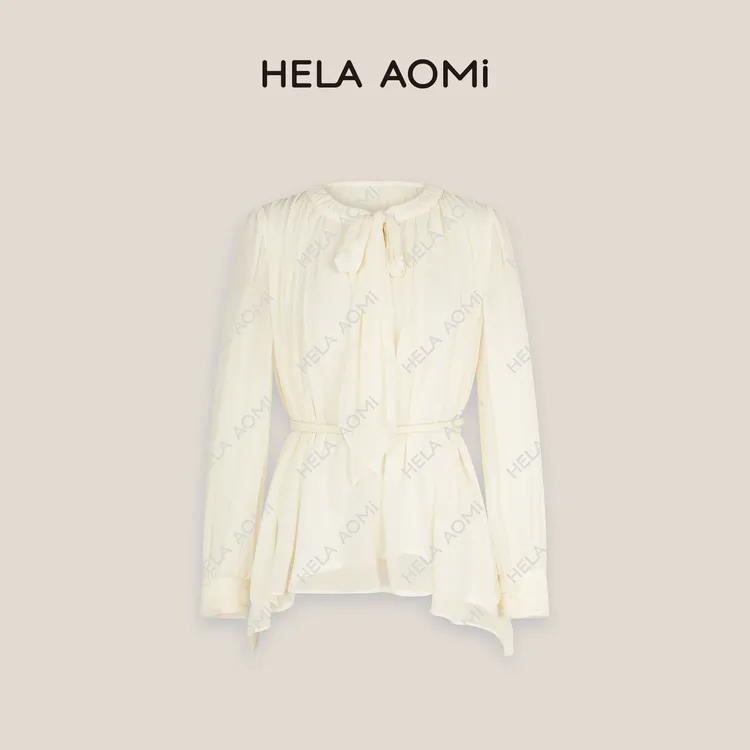 HELAAOMI “翩然”气质白色长袖收腰高级感衬衫CY4DB11604