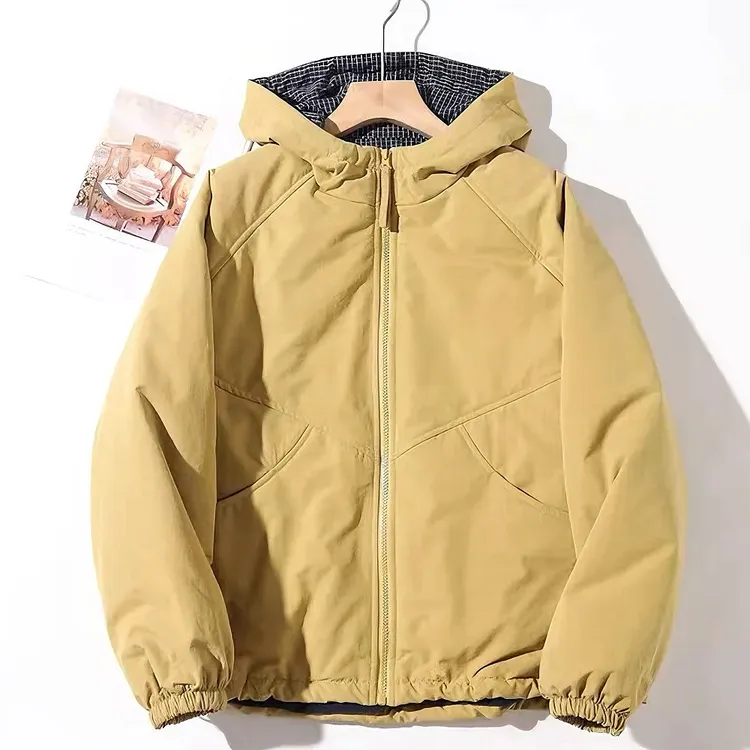 [减龄纯色]2025冬季新款夹棉加厚连帽棉衣派客服外套