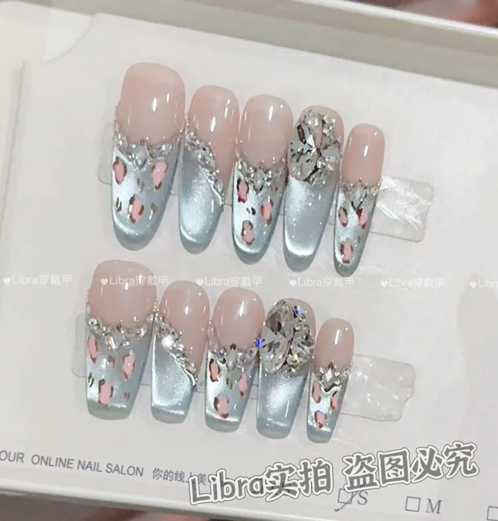 【海盐奶豹】夏季轻奢豹纹高级纯欲猫眼美甲纯手工穿戴甲