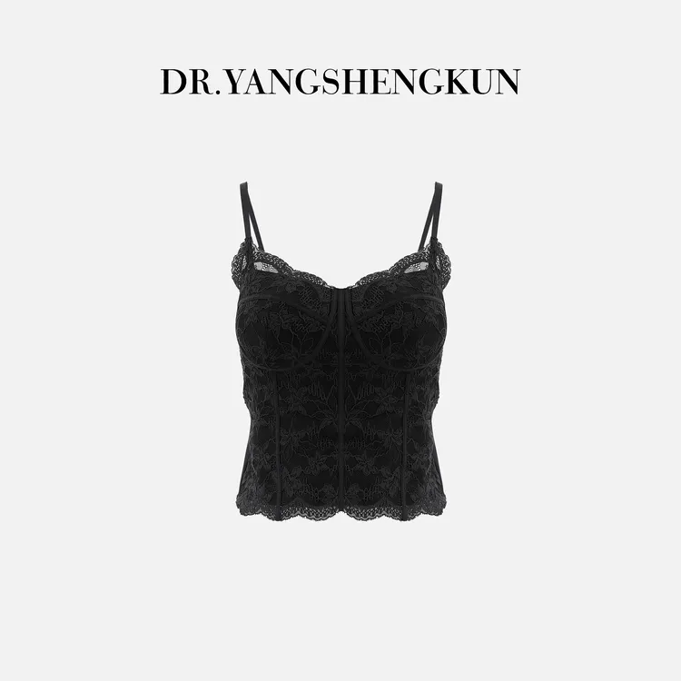 杨圣坤2025冬季新品法式纯欲风马甲线蕾丝带胸垫背心S82510328