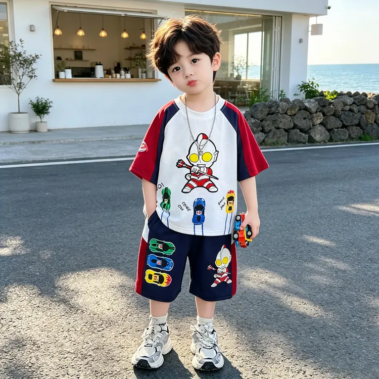 奥特曼衣服男童运动套装夏装2026儿童夏季短袖薄款运动男孩两件套