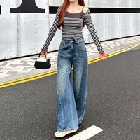 复古软牛仔阔腿裤女宽松2025秋季新款美式高腰显瘦直筒长裤