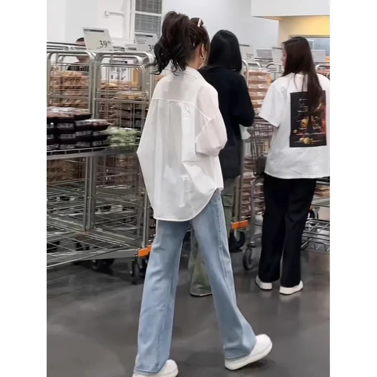 春秋新款简约设计感衬衫女宽松休闲百搭长袖显瘦时尚遮肚子上衣