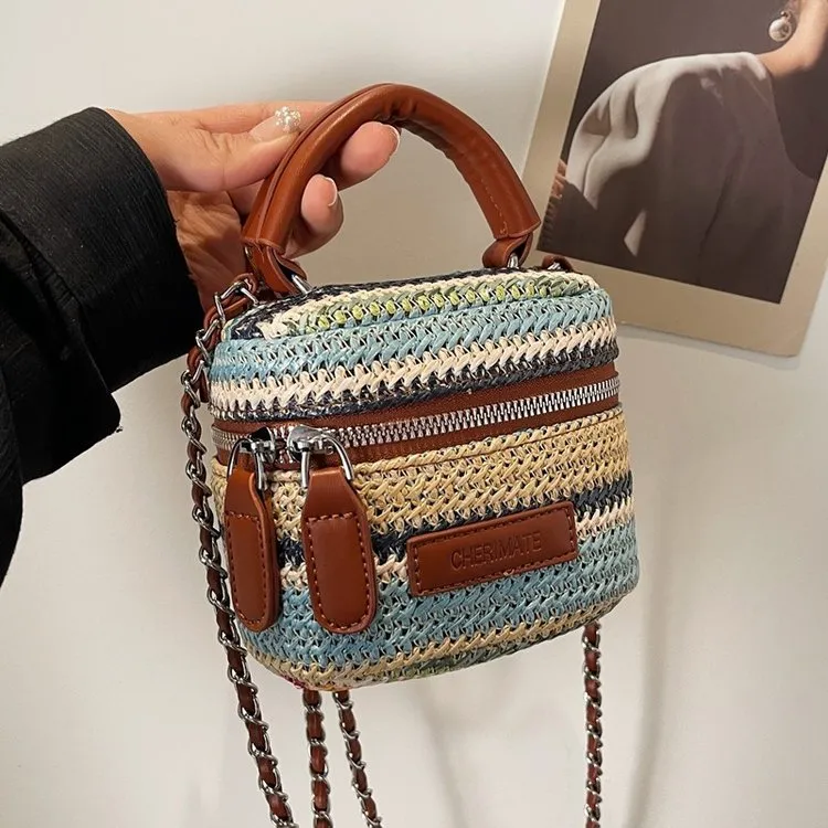 波西米亚风夏季小包包女2025新款手拎盒子包链条斜挎包mini口红包