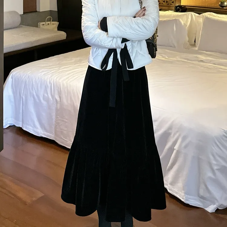 D213456F气质A字裙时尚成人长裙百褶裙秋季显瘦半身裙