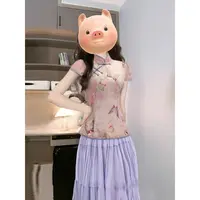 【素夕】【两件套有里布】新中式粉蝴蝶上衣女夏季半身裙套装D3156