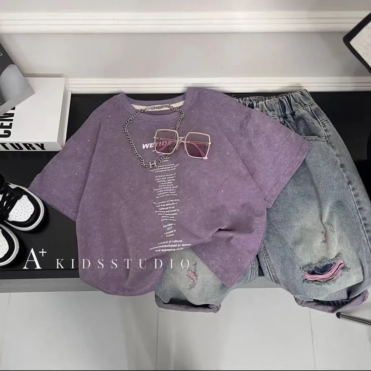 夏季新款儿童雪花字母印花宝宝洋气短袖T恤童装上衣 TT