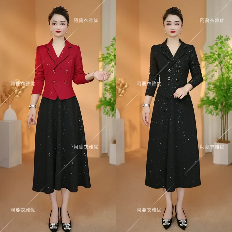 【衣雅严选】8124-2234#新款软精纺长袖满天星假两件显瘦连衣裙