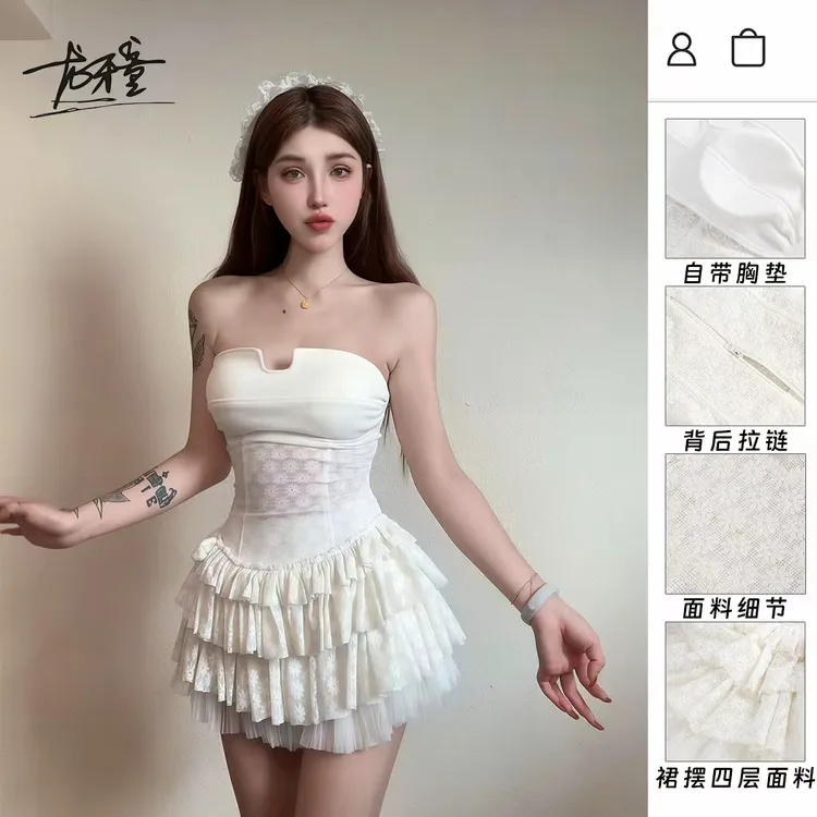 龙牙童推荐【布达佩斯】蕾丝显瘦优雅气质白色性感法式纯欲夏连衣裙