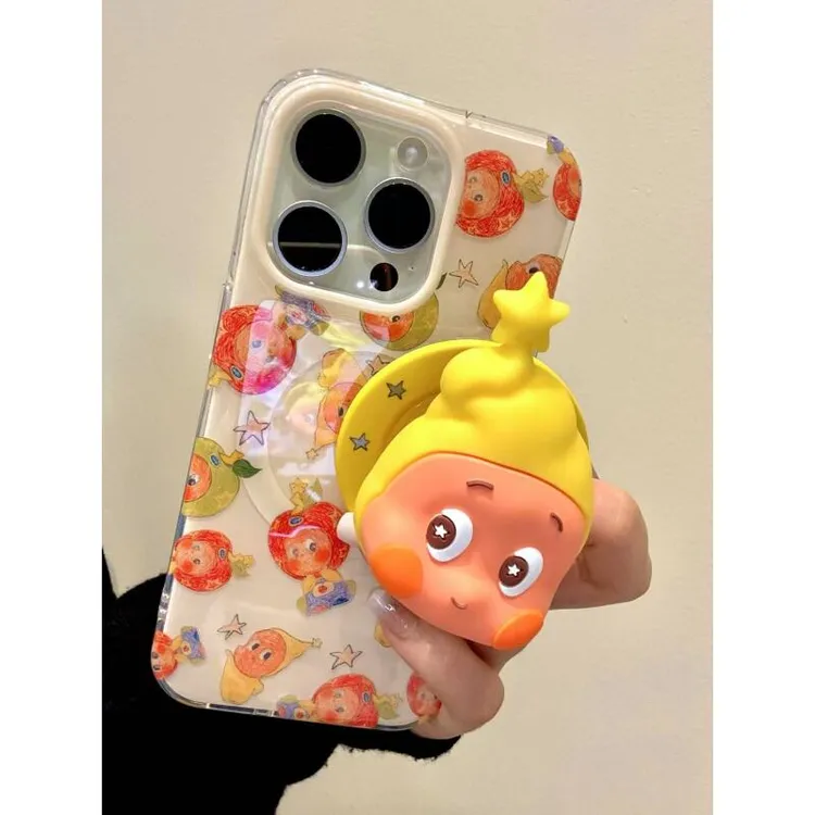 卡通涂鸦苹果头套星星人立体磁吸适用iphone16promax苹果15手机壳