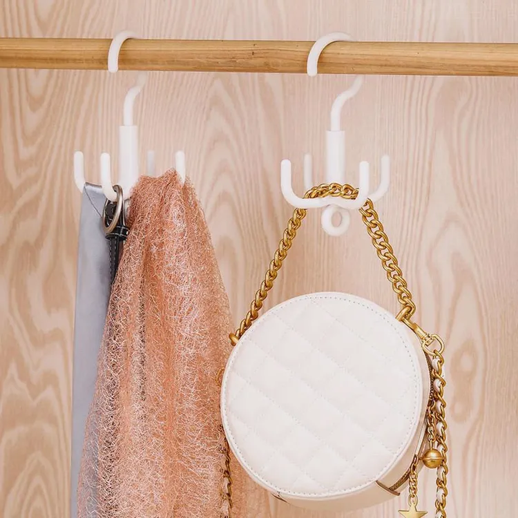 高效挂钩置物架环形八收纳家用易拿取白色实用丝巾厚实旋转宿舍爪