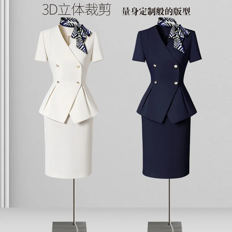 职业女裙套装女夏季短袖西服通勤气质经理美容师珠宝店前台工作服