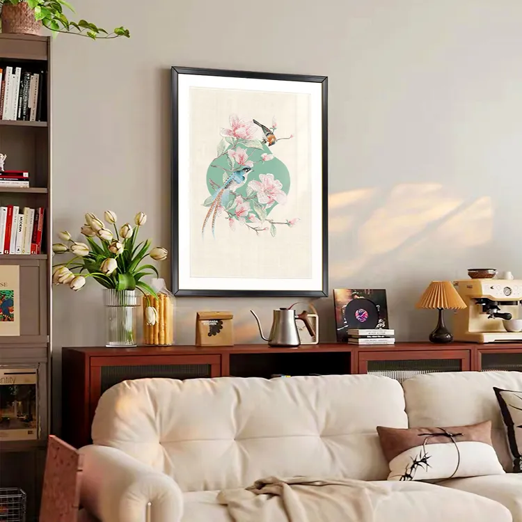 江南刺绣局《玉兰探春》刺绣装饰画 宋氏美学 新中式客厅餐厅 卧室