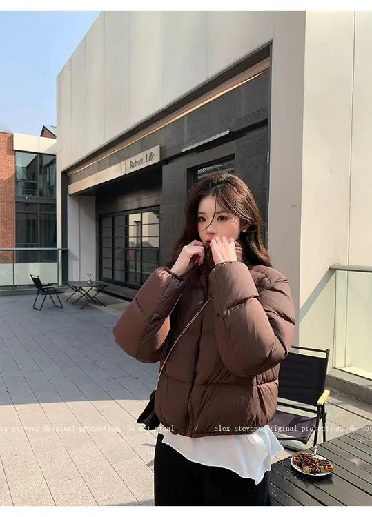 肯豆风短款女白鸭绒冬季宽松面包服外套8881