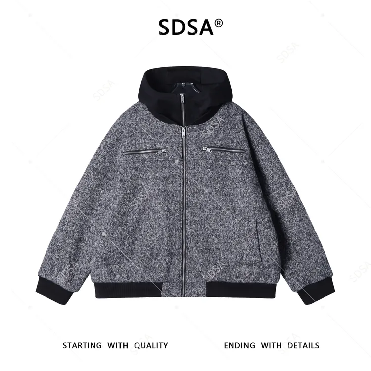 SDSA男士秋冬新款痞帅男装美式潮牌撞色假两件羊毛外套百搭时尚