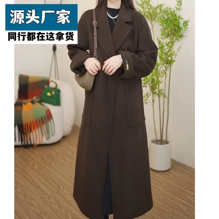 梵乐芬新款双面绒大衣女士宽松慵懒风毛呢外套赫本风气质西装领