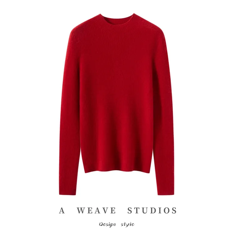 新年款100%山羊绒一线无缝半高抽条修身显瘦羊绒打底衫