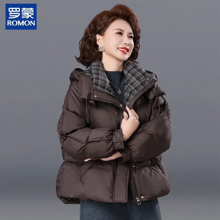 罗蒙品牌妈妈冬装羽绒棉服2025新款连帽厚外套中老年女装保暖棉衣