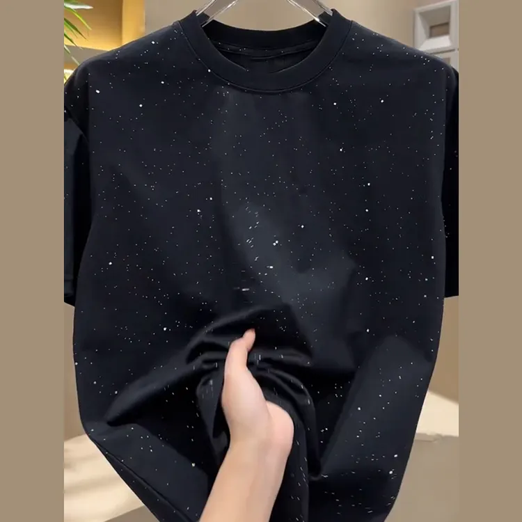 满天星爆款短袖T恤男士夏季新款烫钻高级感新疆棉圆领休闲上衣t恤