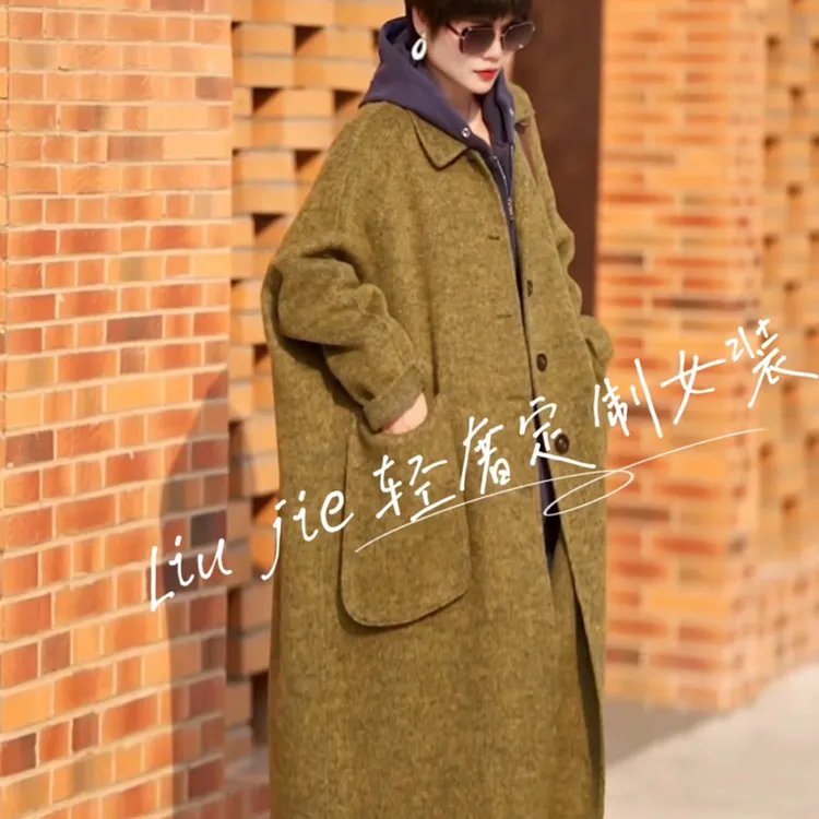 24930-欧版立体3D大口袋双面呢绵羊毛大衣长款定制百搭韩系大衣