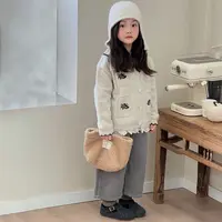 【安安家】女童韩版2025秋冬新款加厚圆领上衣时尚花边针织衫R25623