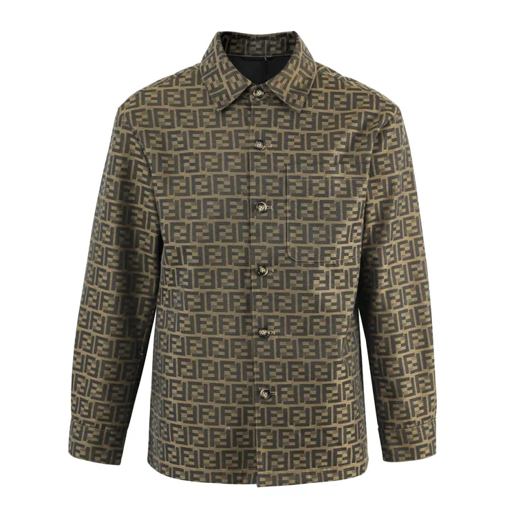 FENDPET25秋冬男士休闲时尚经典双F老花满印牛仔衬衫夹克外套