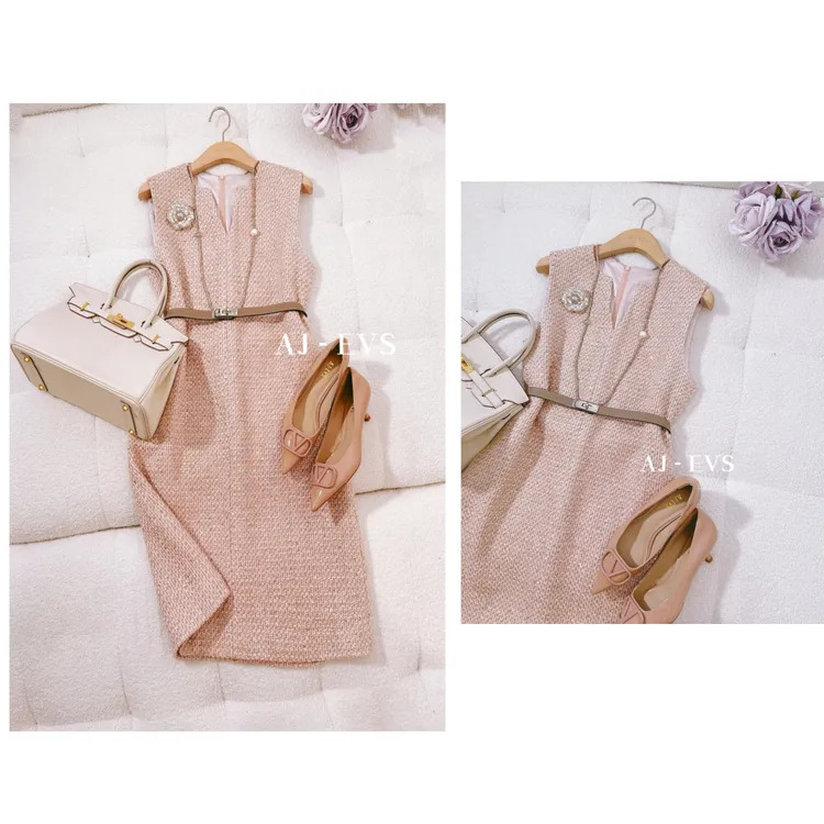 AJ - EVS【巴黎女神裙· 进口珠片全羊毛气质收腰连衣裙】