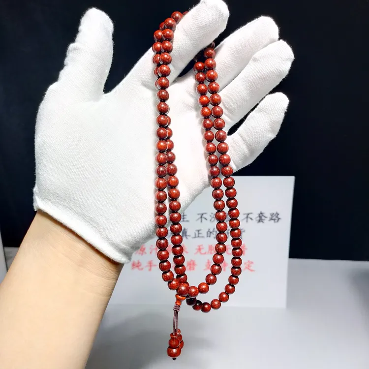 0.7*108高油密二膘老料鸡血红多星多圈小叶紫檀手串无胶无蜡