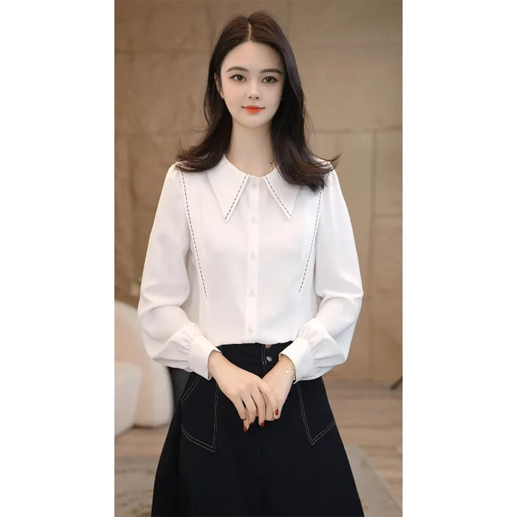 【小陈甄选】曼贝衬衫女士高级显瘦8593133B白色气质衬衣新款