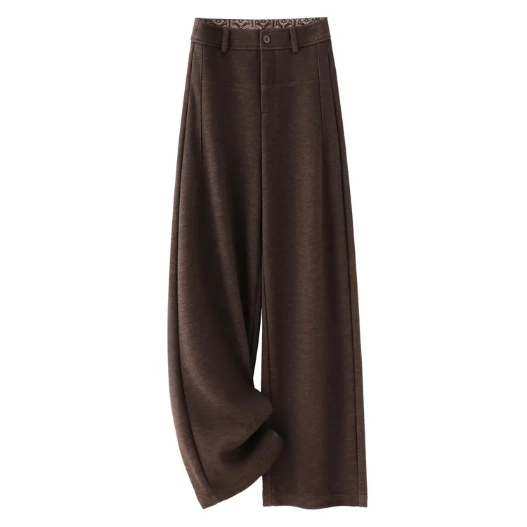 艾格咖色绵羊毛休闲阔腿裤女2025新款秋季高腰宽松高级感西装裤直