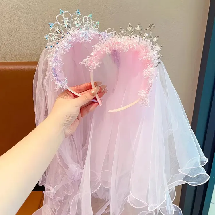 女孩超仙冰雪奇缘皇冠发饰女童可爱网纱头饰头箍儿童公主头纱发箍