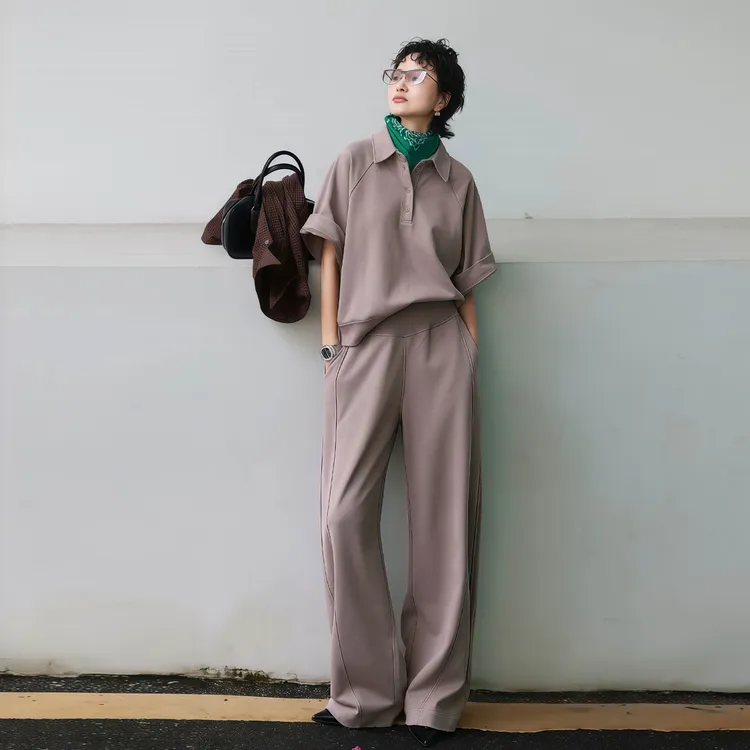 早秋绝美巨好看套装女新款休闲纯色POLO衫短袖上衣T恤短裤两件套