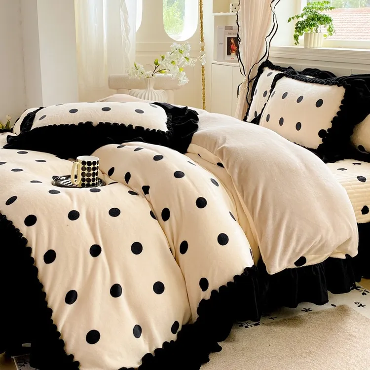 法式花边加绒加厚床盖款牛奶绒四件套双面绒冬季暖防静电主卧用品