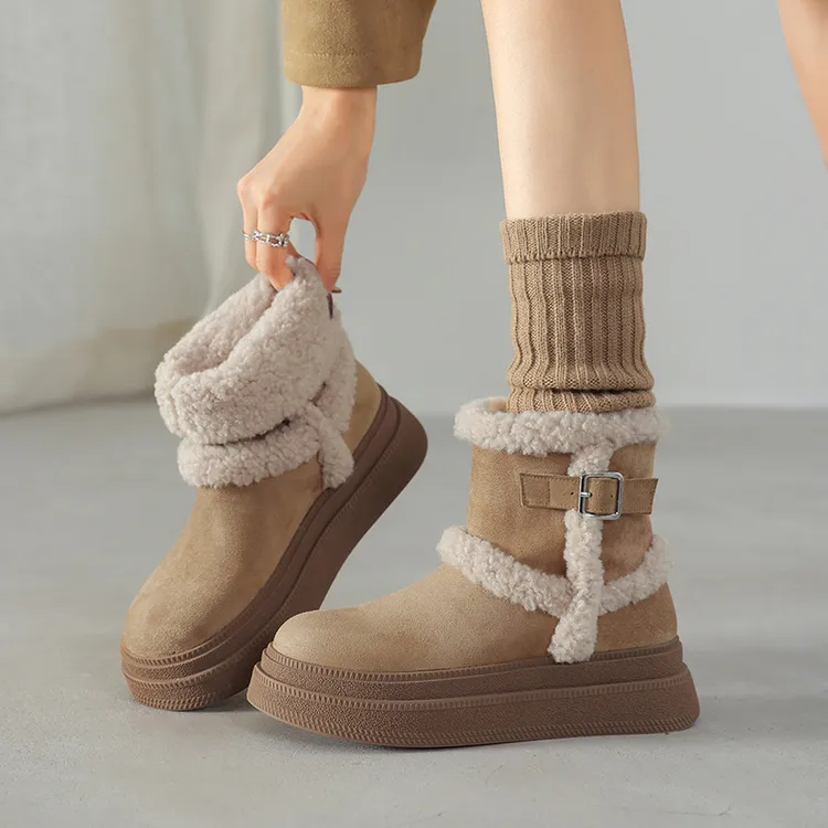 雪地靴女冬季加绒保暖大码41-43厚底短靴女短筒棉靴毛毛靴瘦瘦靴