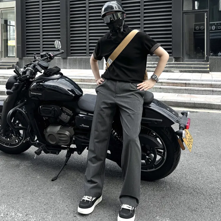 TSSSISI 石墨灰夏季男士百搭YKK拉链休闲凉爽垂感直筒休闲西装裤