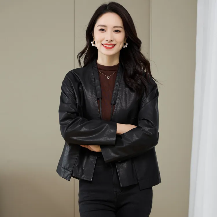 全植鞣真皮皮衣女韩版2025春秋新款时尚宽松短款皮夹克女士外套