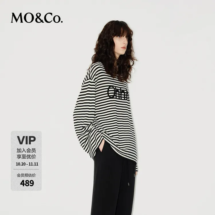 MOCO针织衫条纹【升温发热绵羊毛】宽松慵懒毛衣MBD4SWTT07