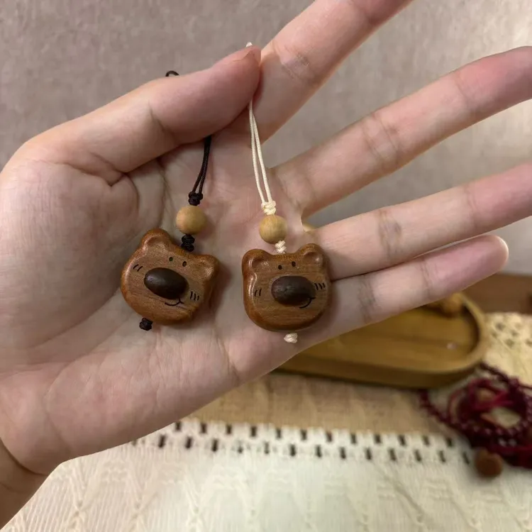 老桃木咖啡豆小熊情侣闺蜜手机挂件包挂绳子