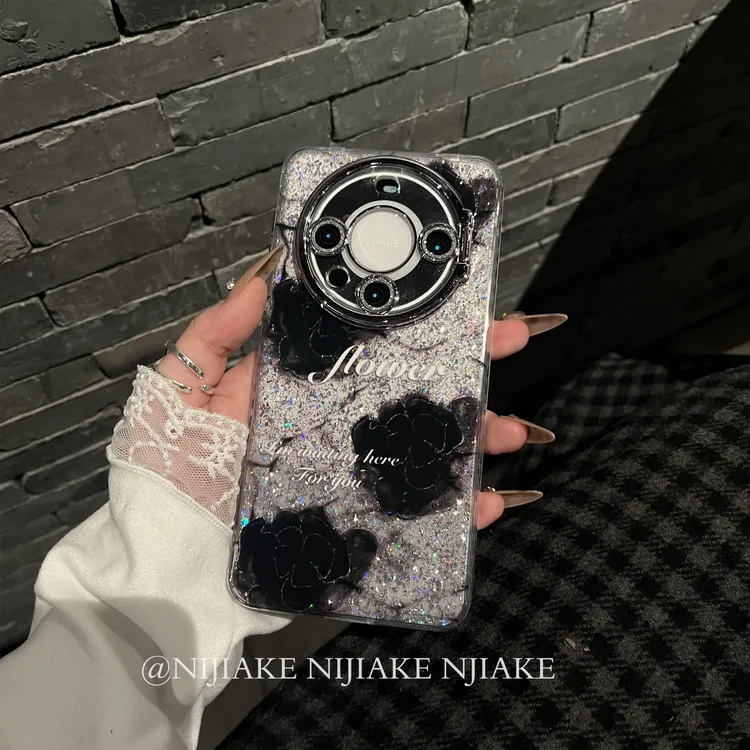镜头膜一体支架晕染黑玫瑰花适用华为mate70pro手机壳女mate60pro