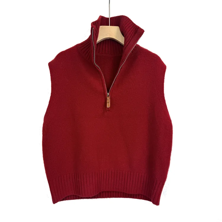 BinariseLoop宽松型拉链厚款半拉链针织背心常规款立领无袖马夹