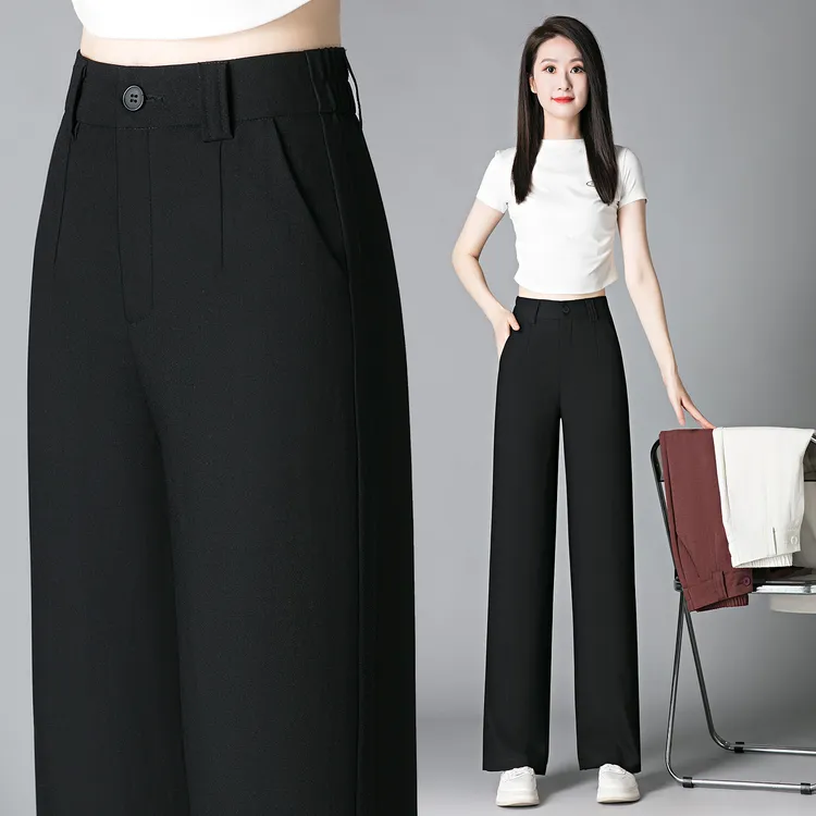 休闲裤女2025夏季新款高腰宽松直筒垂感阔腿西装裤子薄款潮九分裤