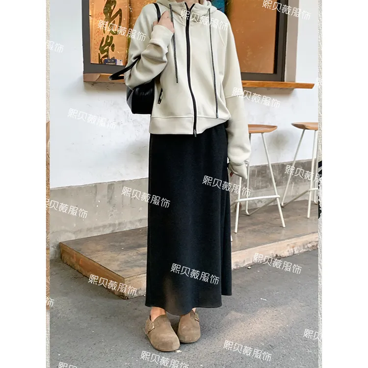 熙贝薇9【纸片人】醋酸羊毛显瘦设计感百搭后开叉休闲半身裙 G5508