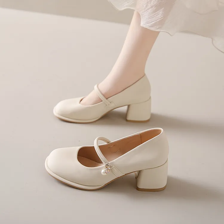 玛丽珍女鞋2025新春秋时尚百搭法式中粗跟单鞋温柔配裙子高跟鞋WX