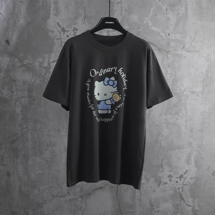   预 【可爱Kitty】做旧卡通字母印花T恤CP033