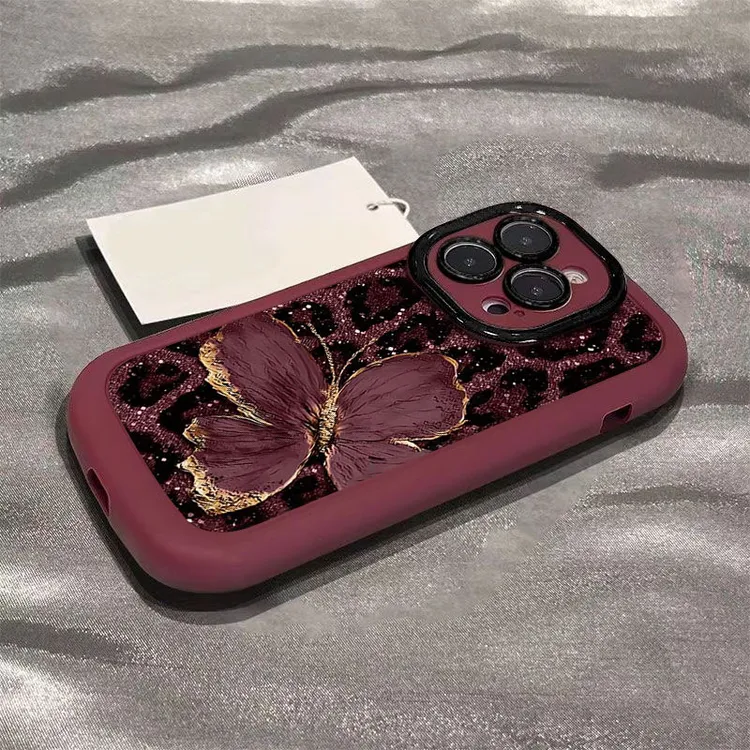 豹纹蝴蝶适用iphone16promax苹果1514P手机壳泡芙13p/1211全包