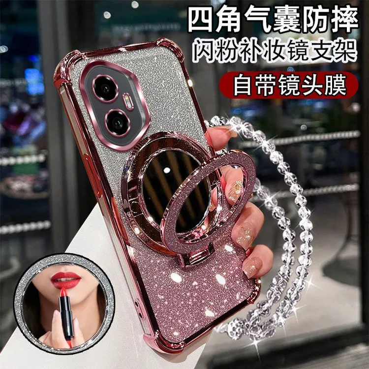 荣耀300手机壳AMMAN00高质量气囊防摔轻奢闪粉化妆镜支架镜头全包