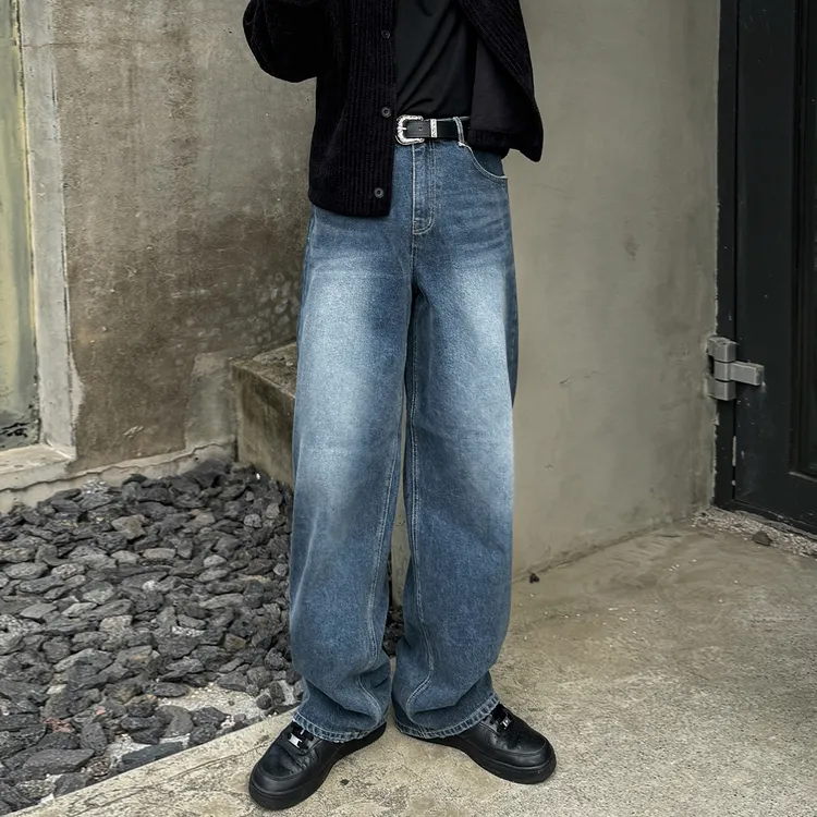 MRCYC复古牛仔裤男秋季宽松cleanfit直筒长裤子韩系通勤风拖地裤